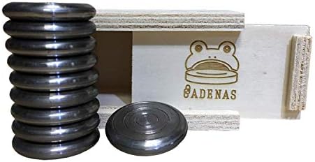 CADENAS ® - Juego de la Rana/Juego del Sapo: 10 Fichas de Acero con Caja de Madera.