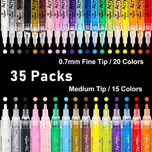 35 премиум акрилни маркери за боја, двојно пакување и со дополнителна фино и средно врвот, за карпести сликарство, кригла, керамика,