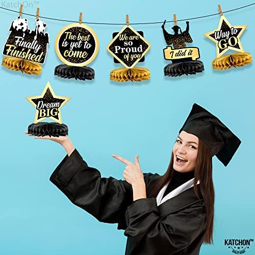 Катчон, Центри За Дипломирање За Маси 2023 - Пакет од 9 | Украси За Забави за Дипломирање на Црно И Злато 2023 | Декорации За Дипломирање