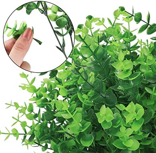 Hatoku 24 пакет вештачко зеленило на отворено растенија УВ отпорни, лажни растенија боксерски грмушки трева стебла за домашна свадба