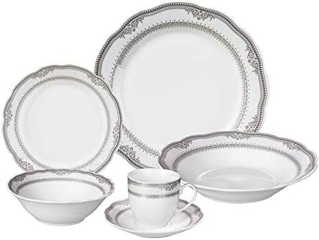 Стилски и елегантен 24 парчиња порцелански сад за вечера поставени за 4 лица за хостирање забави и настани - Викторија Дизајн