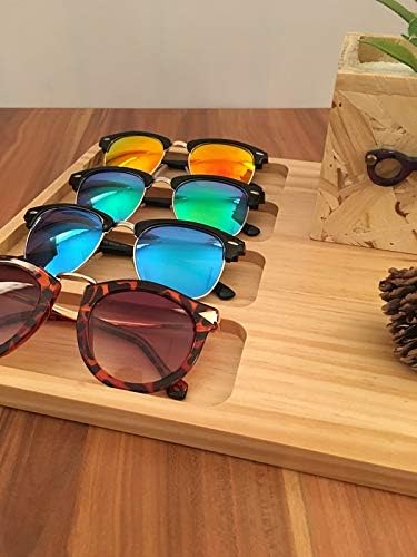 Енкус дрвени очила за складирање кутија за складирање на кутија Ретро тренд мода со високи очила за очила, Дрво декоративен дисплеј 8slots