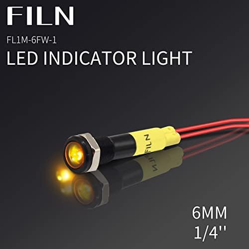 FILN 5 PCS 6MM 12V LED индикатор светло мини метал водоотпорен IP67 пилотски сигнал ламба црвено зелено жолто бело бело （[црна анодизирана]