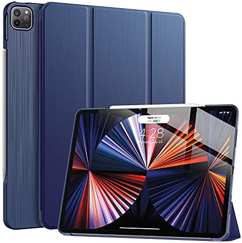 SOKE NEW IPAD PRO 12.9 CASE 2022 2021 - [Slim Trifold Stand + 2 -ри Gen Apple Pencil Полнење + Auto Wake/Sleep], Заштитен тврд компјутер за назад