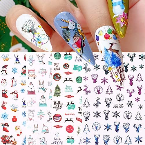 Божиќни налепници за нокти, 8 листови самолепливи нокти декларации Снежен човек Дедо Мраз Клаус Божиќ Зимски нокти за украсување Дизајн за