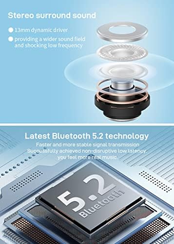 Bluetooth Безжични Слушалки,Извонредно Звук Премиум Длабок Бас Hi - Fi Стерео Слушалки Bluetooth 5.2 ушни пупки Со Микрофони Повикајте Поништување