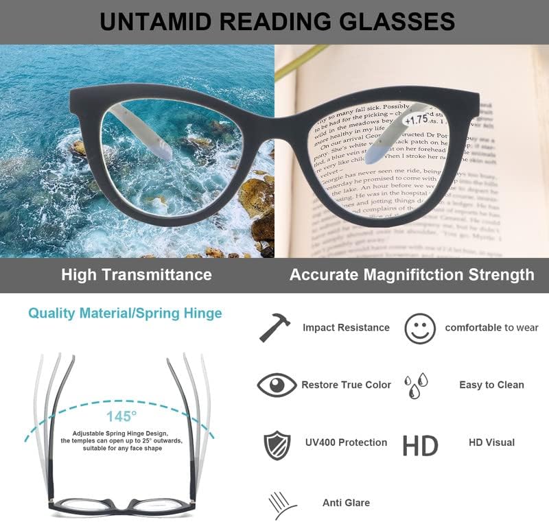 UNTAMID 3 Пакет Очила За Читање Сина Светлина Блокирање За Жени, Дизајнер Мачка Рамка За Очи Дами Компјутерски Читачи со Флексибилни Пролетни