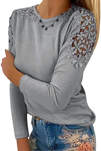 Пролетни летни врвови за жени, женски долги ракави туники чипка ладно рамо кошула облечени обични блузи маички кошули