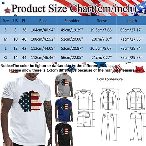 Кошули за кратки ракави на машката за машка машка машка машка машка машка рака, мажи на 4-ти јули Американско знаме на врвови, обични печатени печатени екипаж маици ?