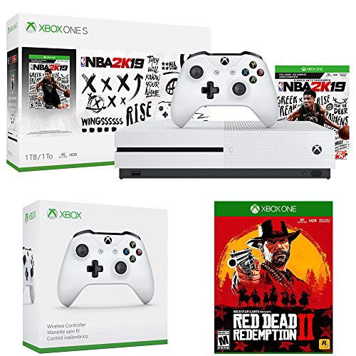 Мајкрософт Xbox One S 1TB со Нба 2k19 Пакет + Rockstar Игри Црвен Мртов Откуп 2 За Xbox One + Xbox Безжичен Контролер, Бело
