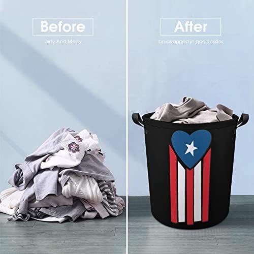 Порториканско Знаме Со Корпа За Перење Срце Торба За Перење Канта За Складирање Торба Склоплива Висока Со Рачки