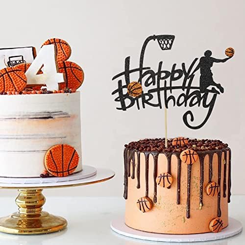 6 парчиња кошаркарска торта Топер постави среќен роденден кошаркарска тематска декорација на торта за момчиња спорт ги спортуваат спортски