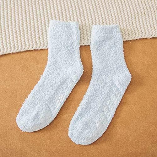 Womenените есен и зимска цврста боја повеќебојно корално руно задебелно топло домашни чорапи со чорапи