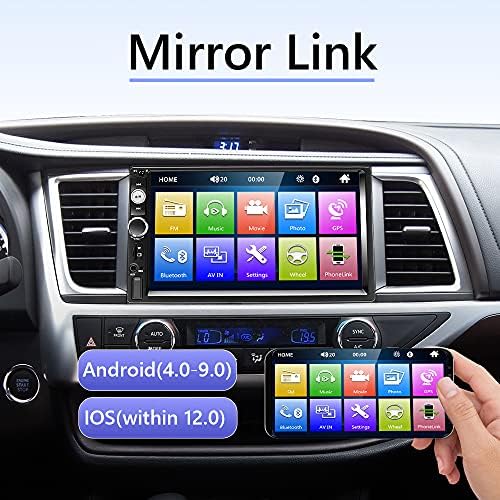 Podofo Двоен Din Car Stereo со Bluetooth, 7 инчен екран на допир CAR Radio MP5 Player Поддршка FM Radio/AUX/Mirror Link/Контрола на воланот