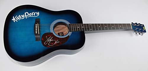 Кети Пери Призм потпиша автограмирана со целосна големина сина акустична гитара ЛОА