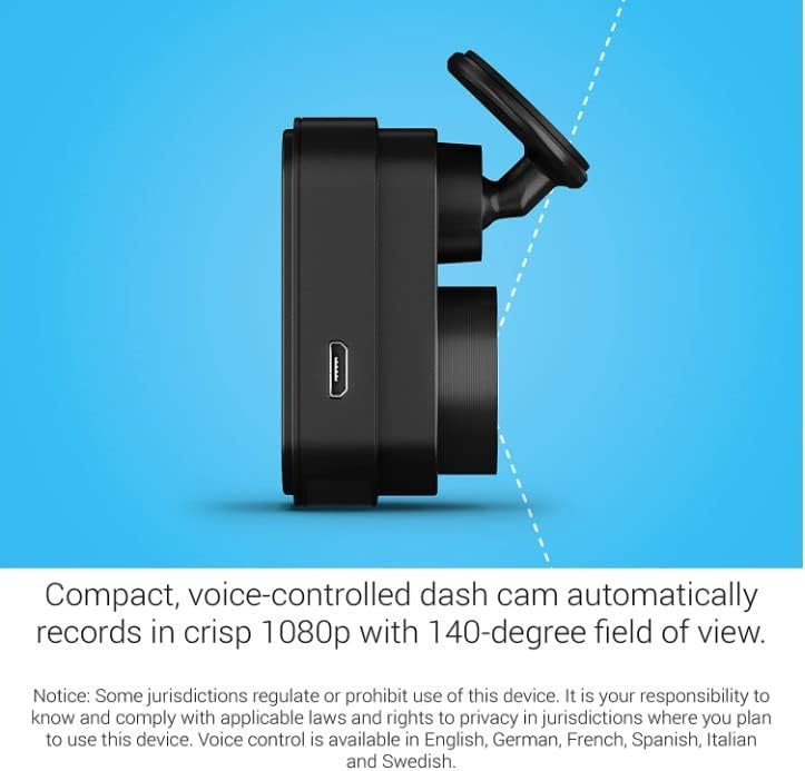 Garmin Dash Cam Mini 2, 1080p, FOV од 140 степени, снимање за откривање на инциденти и вклучена 16 GB SD картичка, црна