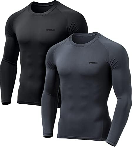 TSLA 1 или 2 пакуваат кошули за компресија со долг ракав за мажи, атлетски основни слоеви на врвот, зимска опрема што работи маица