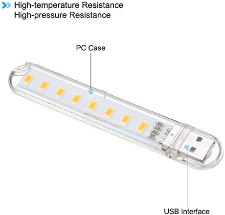 Patikil USB ноќни светла, 2PCS 2W 8 LAMP -мониста LED светло светло со 35 см до женски флексибилен кабел за гушавост за затворено, бело