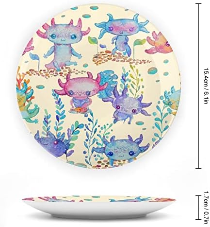 Акварел симпатична аксолот декоративна чинија тркалезна керамичка чинија коска Кина плоча со приказ за свадбениот декор на забавата