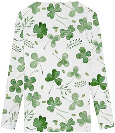 Маица на Денот на Свети Патрикс, женска чипка V-врат со долга ракав маица Симпатична ирска блуза со шамари