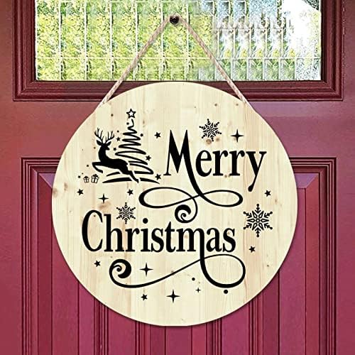 16 x16 Среќен Божиќ Цитат знак за врата за влезната врата Декора за украси Божиќ Декоративни дрвени знаци Рустикална врата закачалка дома