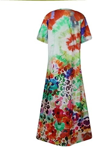 JJHAEVDY Floralенски цветен принт v врат плажа забава краток ракав со висок половината проточен летен бохо плажа фустан макси фустани