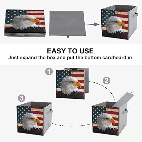 Гроздобер Американски Знаме Ќелав Орел Склопувачки Коцки За Складирање Ткаенина Кутија 11 Инчни Преклопливи Канти за Складирање