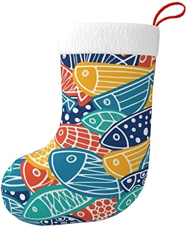 Аугенски Божиќни чорапи шарени риби образец крап двострано камин што виси чорапи