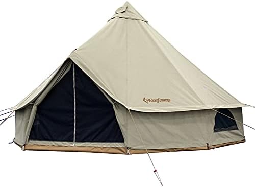 Kingcamp khan glamping bell bell inter inter canvas yurt шатор со шпорет Jackек 13.1ft / 16.4ft- 3 во 1 шатор и крошна за семејно кампување на