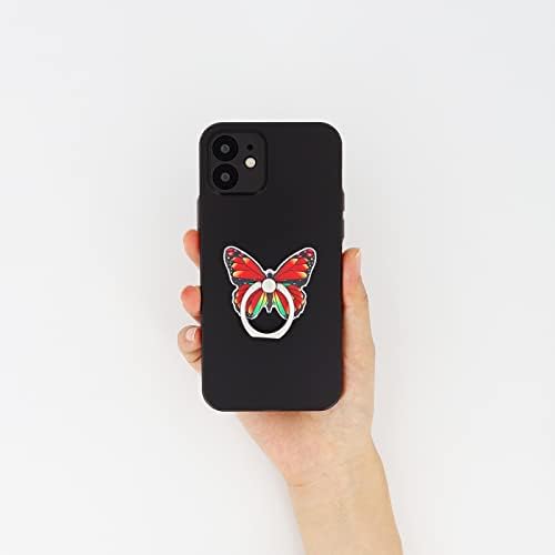 Ламињон Пеперутка мобилен телефон прстен прстен прстен за прсти за прсти на прсти 360 ° ротација 180 ° Flip Universal Kickstand компатибилен