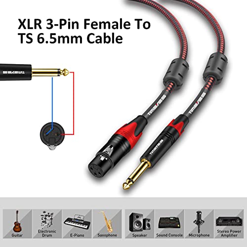 Кабел за време на 7,5m 6,5m до XLR, неурамнотежен моно 6,35 mm машки до женски 3-пински XLR приклучок за микрофон, кабел, 1/4 ''