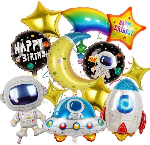 11 ПАРЧИЊА Простор Украси За Роденденски Забави Вселенски Балони Астронаут Месечеви Ѕвезди Балони Од Фолија Балони Виножито Ѕвезди Балони