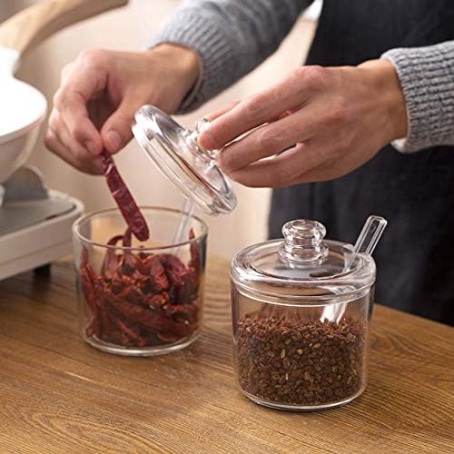 Shypt 1pcstransparent Spice Jar може да се зачини кутија со лажица лажичка сол пиперка организатор за зачини садови кујнски крцкави миризби за