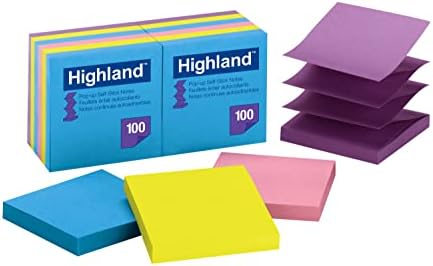 Хајленд Поп-ап-лепливи белешки, 3 x 3 инчи, разновидни светли бои, 12 пакувања