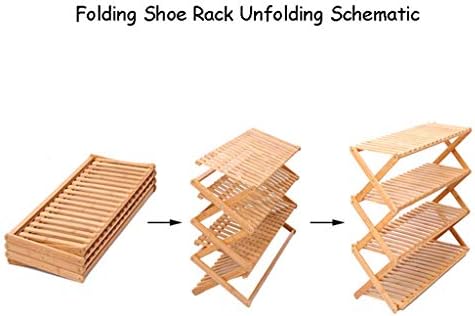 Kmmk 4 Ниво на решетката за чевли за преклопување | Организатор за складирање на бамбус, полица за чевли за бања на ходникот