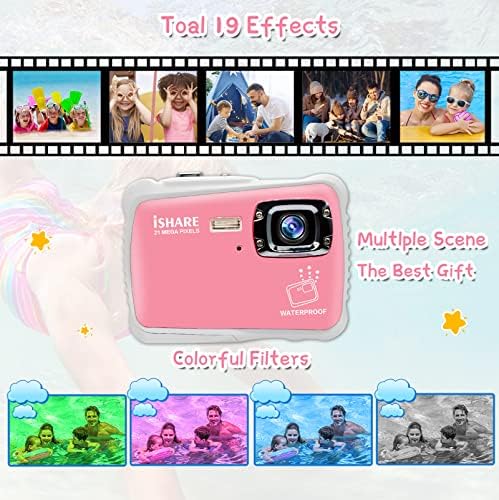 Водоотпорна детска камера, подводна 21MP 1080p водоотпорна дигитална камера со 2 LCD 8x дигитален зум блиц и микрофон за деца момчиња