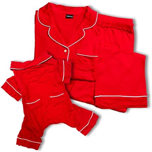 Fabdog Супер мек 16 Модално куче црвено пижами со средно совпаѓање човечки модален црвен сет на пакет на пижами