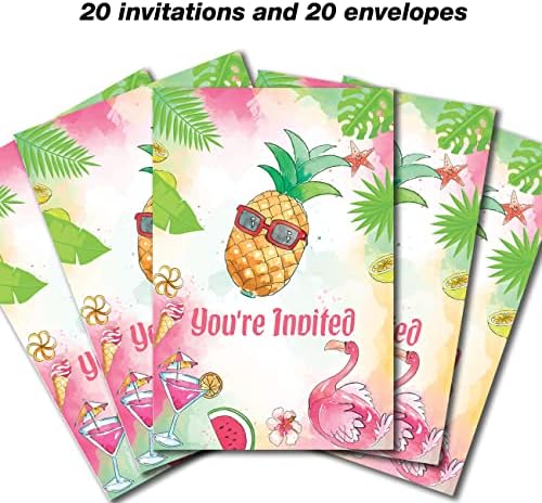 Алоха Покани за забави од ананас Пополнете сет од 20 со пликови тропска забава на плажа Покани картички роденденски невестински туш