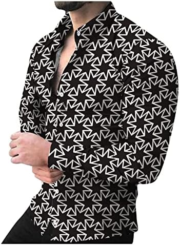 QIQIAM Менс Мускулна кошула подароци печатени кошули со долги ракави Обични лабави печатени кошули со долги ракави Camisas manga larga hombre