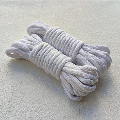 Caqbo 6mm единечна влакно памучна макрамеска кабел, бела боја 114 јарди, природен памучен кабел, 1 парчиња изопачено густо јаже, мек занаетчиски