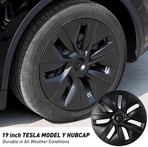 Тесла Модел Y Капакот На Тркалото Hubcap 19 Инчен Мат Црна 4pcs Близнаци Стил 2020-2023 Модел Y Капакот На Тркалото Замена Поддршка Логото Опсег