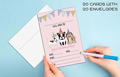 Покана за роденденска забава со домашни миленици - Тема за кучиња Бат ден покани идеи за девојчиња момчиња возрасни деца - 20 Пополнети