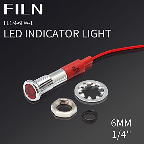 FILN 5 PCS 6MM 12V LED индикатор светло мини метал водоотпорен IP67 пилотски сигнал ламба црвено зелено жолто бело бело （[црна анодизирана]