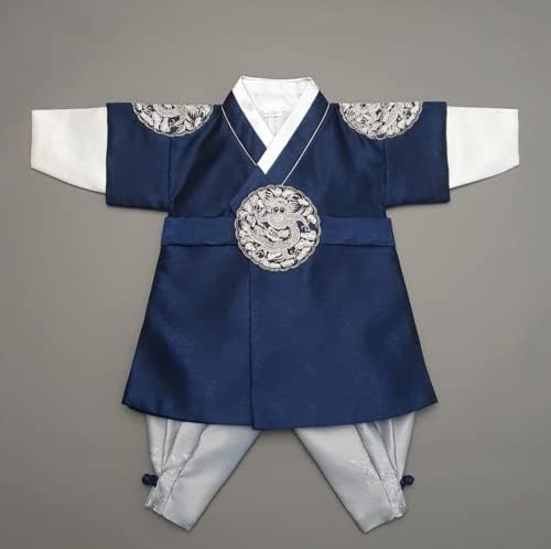 Оуџин I Кореја момче морнарица сребро Ханбок 100 дена ~ 15y/o Корејски традиционален фустан бебе момче деца Ханбок