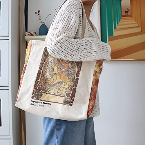 УЕРУАМ Платнена Торбичкаagетска За Жени Графичка Торбичка со Патент Слатки Платнени Чанти Со Џебови