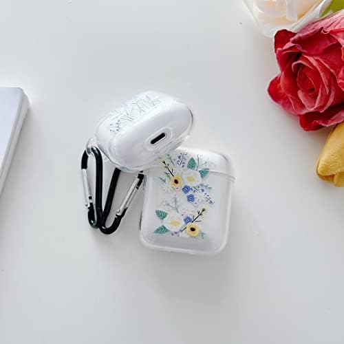Hjwkjus компатибилен со AirPods 1 & 2 Case за жени девојки, елеганција Прекрасна цветна цвет цветна мека чиста TPU кутија со клуч за заштита