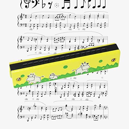 Delarsy ZX2FZE Хармоника музички инструмент Дрвени цртани филмови за печатење со двојни редови 16 дупки за деца деца lубител на музика