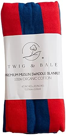 Twig & Bale USA Muslin Baby Clange Red и Blue - starsвезди и ленти - 47 x 43 - Органски памук - Патриотско знаме што прима