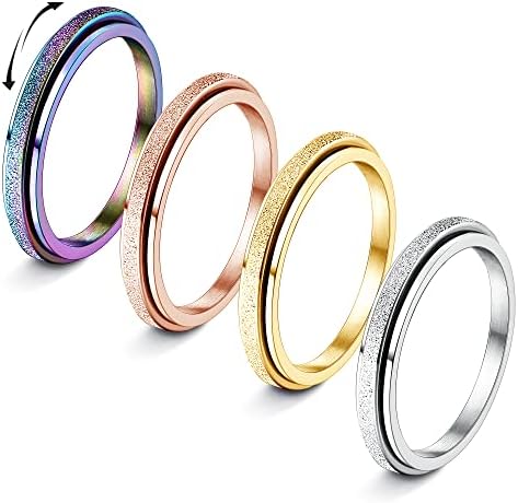 Thunaraz fidget rings rings за жени мажи 2/4mm вртеж од не'рѓосувачки челик за предмети за олеснување на анксиозноста, песочна сјај