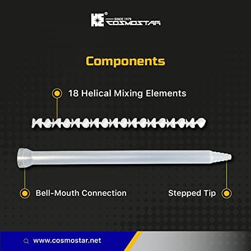 Cosmomix Helical Static Mixer Tube Tube Tube, Bell-Mow, 8,5 инчи, 18 елементи, 10 парчиња, мешање на статичка миксер пластична смола